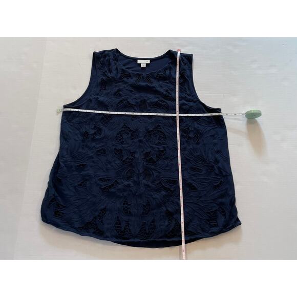 J. Jill Navy Embroidered Cut Out Overlay Sleeveless Tank/Blouse, Size L - Picture 9 of 11